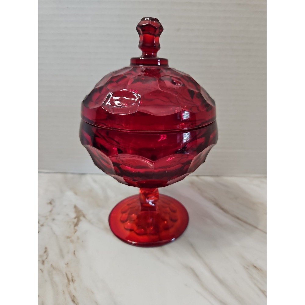Vintage Red Viking Glass Georgian Candy Dish with Lid